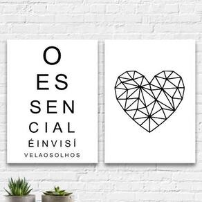 Kit 2 Quadros O Essencial É Invisível Olhos 45X34Cm - Branca