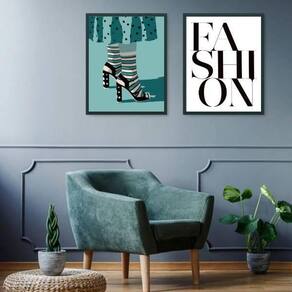 Kit 2 Quadros Decorativos Fashion 33X24 Com Vidro - Preta
