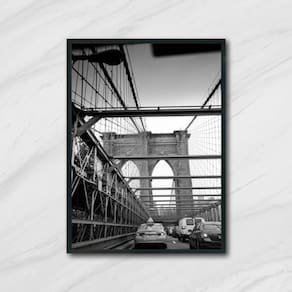 Quadro Fotografia Ponte De Brooklyn 45X34Cm Com Vidro Preta