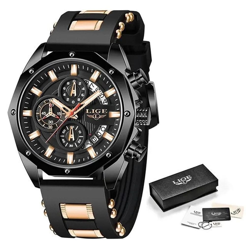 Relógio Masculino LIGE Pulseira de Silicone a prova d´Água