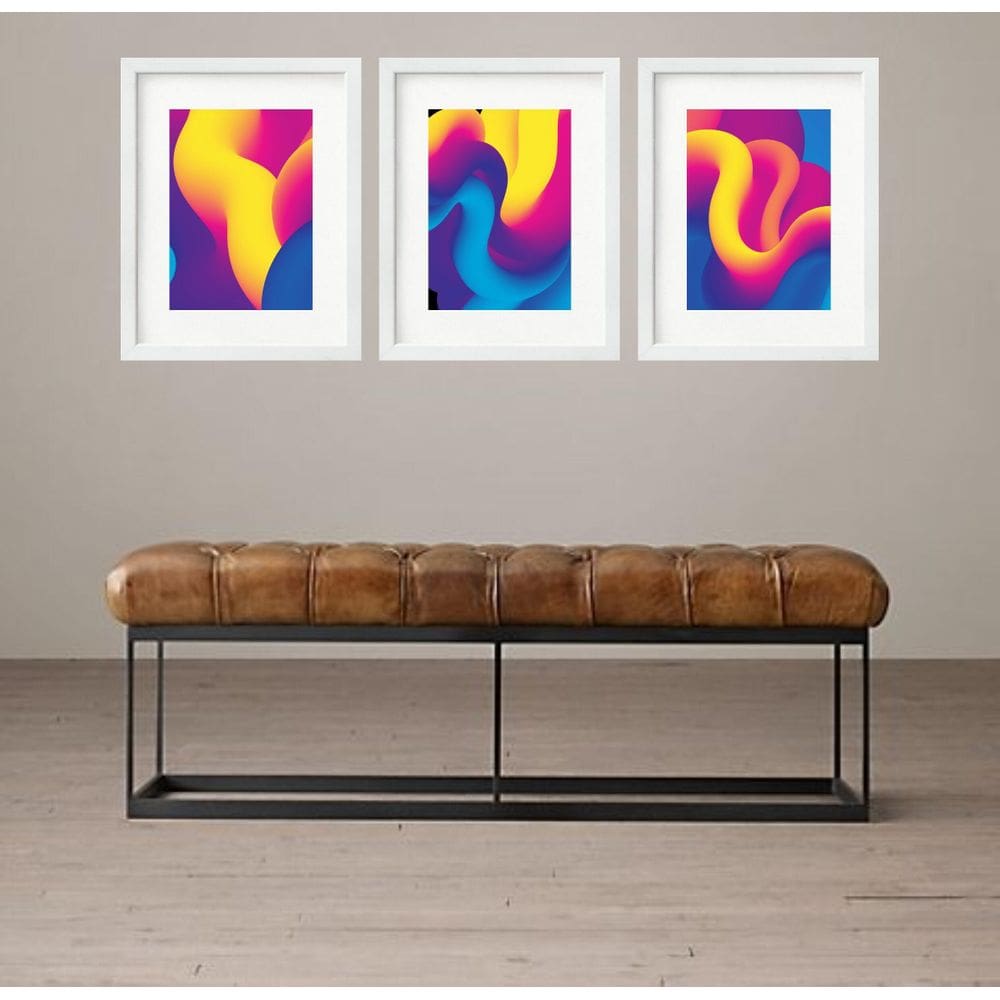 Kit 3 Quadros Grandes Abstratos Cores Quentes Waves 60X48Cm
