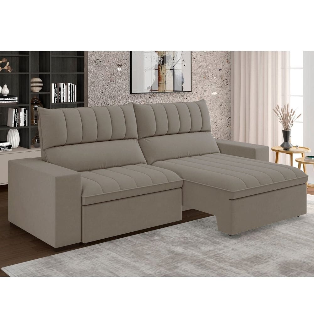 Estofado Retratil e Reclinável 3 Lugares 207cm New Mali Bege