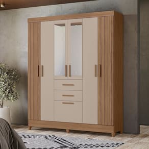 Guarda Roupa Malta Frisado 6 Portas 2 Espelhos 3 Gavetas Carvalho/Cinza