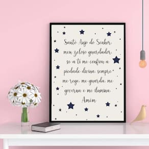 Quadro Santo Anjo Do Senhor Estrelinhas 24X18 C/Vidro Preta