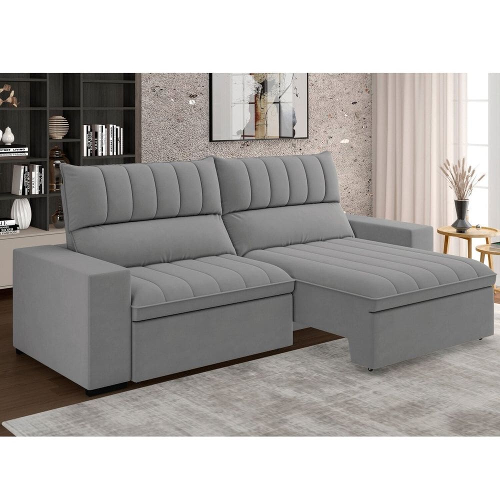 Estofado Retratil e Reclinável 4 Lugares 250cm New Mali Cinza