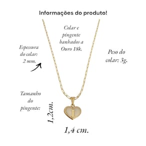 Colar Cartier 60Cm Coração Branco Letra I Banhado Ouro 18K