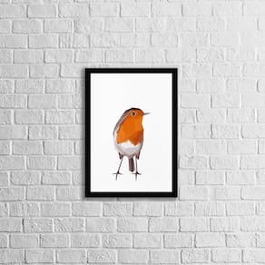 Quadro Decorativo Passarinho Geométrico Laranja 33X24 Preta