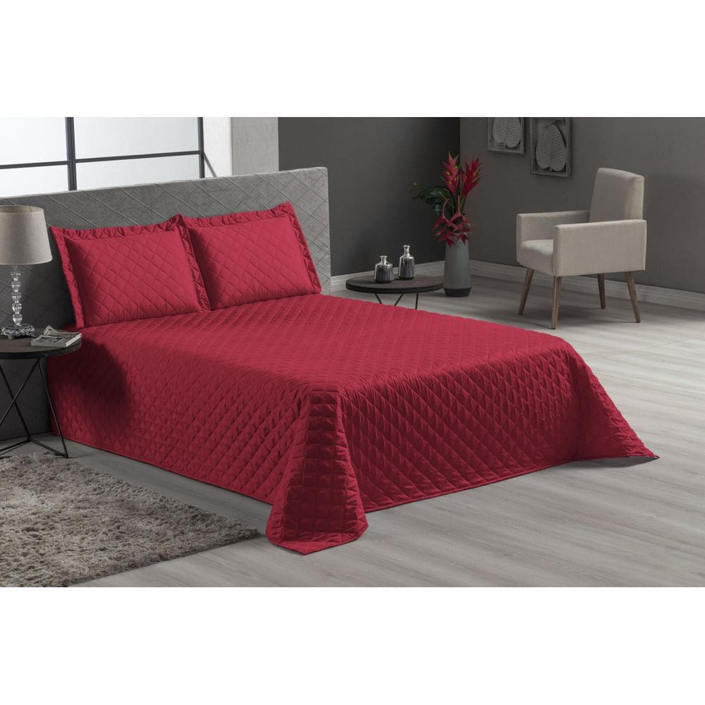 Cobre Leito Cama Casal Padrão 3 Peças Matelado Vermelho