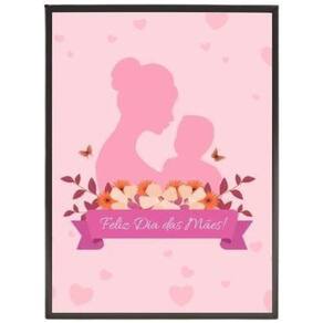 Quadro Silhueta Feliz Dia Das Mães Moldura Preta 24X18Cm