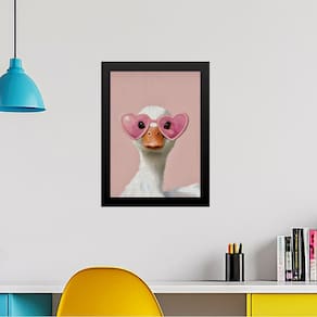 Quadro Decorativo Patinho Com Óculos De Coração 33X24Cm
