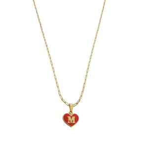Colar Cartier 50Cm Coração Vermelho Letra M Banhado Ouro 18K