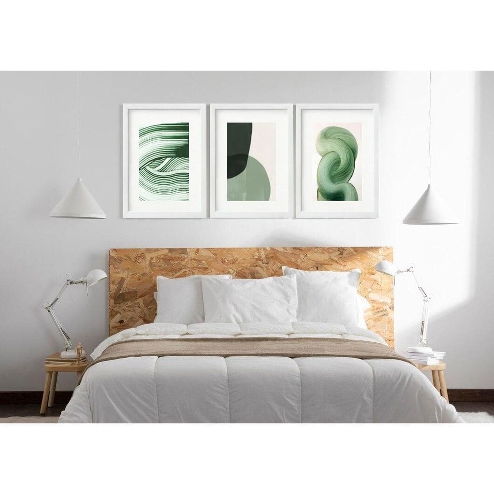 Kit 3 Quadros Grandes Abstratos Formas Verdes 60X48Cm
