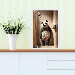 Quadro Divertido Banheiro Panda Tomando Banho 33X24Cm Vidro
