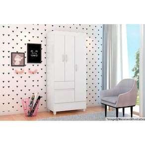 Guarda Roupa Solteiro 3 Portas E 2 Gavetas Wind Branco/Rosa - Demóbile