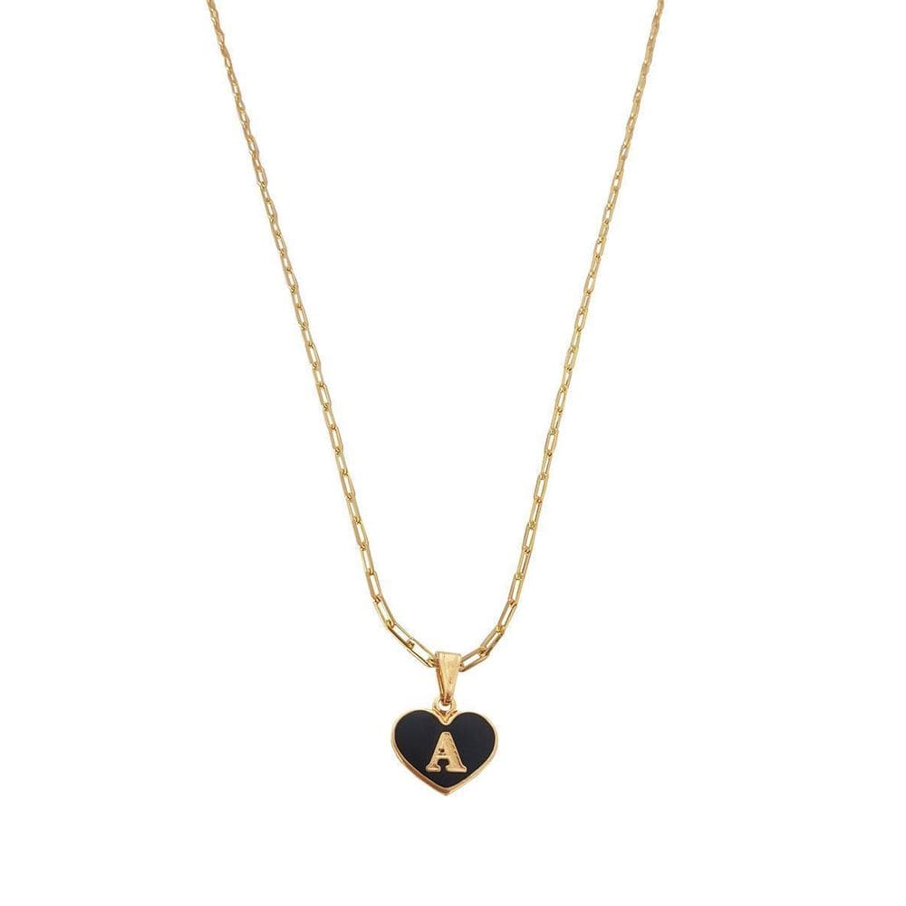 Colar Cartier 45Cm Coração Negro Letra A Banhado Ouro 18K