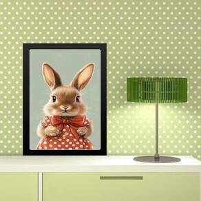 Quadro Coelhinha Vestido Poá Vermelho 24X18Cm - Com Vidro