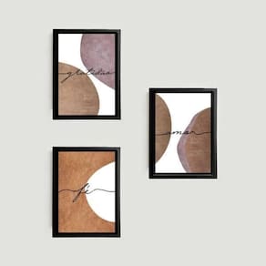 Kit 3 Quadros Amor Fé Gratidão Abstrato 33X24Cm Com Vidro