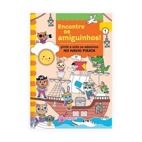 Encontre Os Amiguinhos! No Navio Pirata - Pinte E Cole Os Adesivos