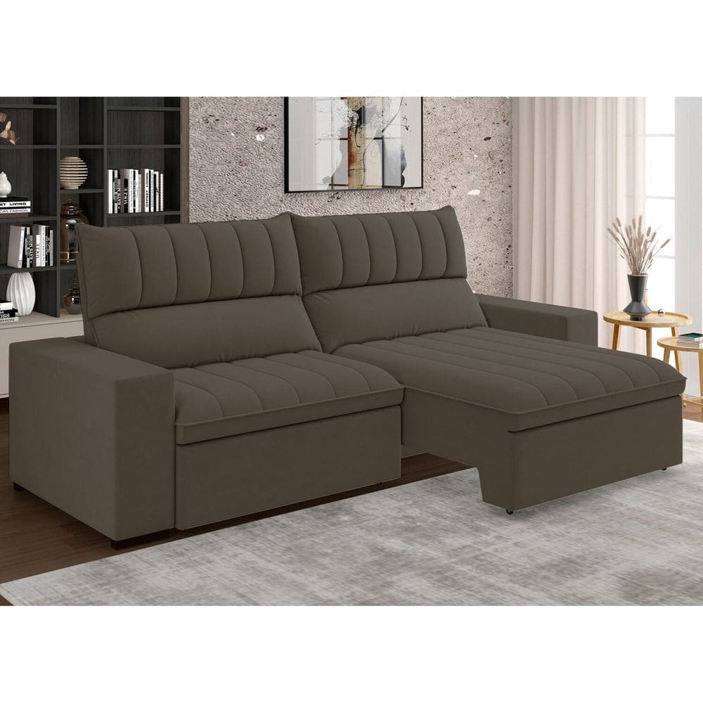 Estofado Retratil e Reclinável 4 Lugares 250cm New Mali Marrom