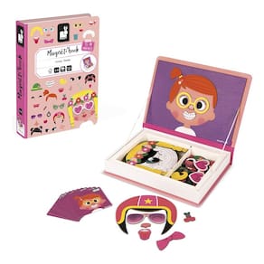 Livro Magnético Crazy Faces Meninas Com 65 Peças Em Madeira - Janod