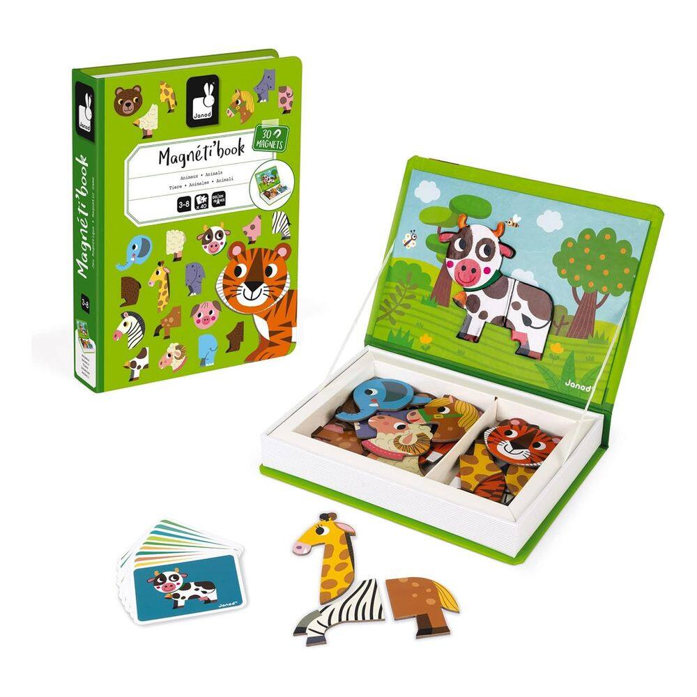 Livro Magnético Infantil Vida Animal Brinquedo Com 40 Peças Em Madeira - Janod