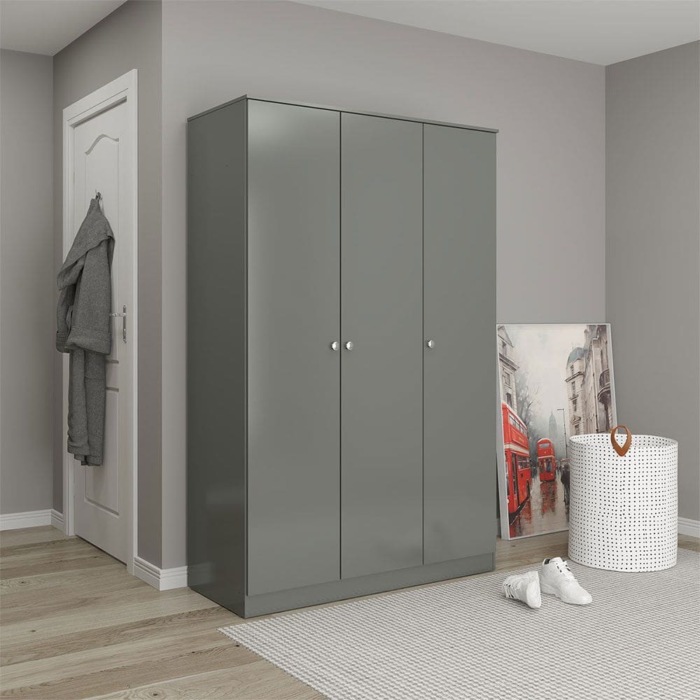 Guarda-Roupa Solteiro London 3 Portas 2 Cabideiros 112x175cm Cinza Menu Móveis