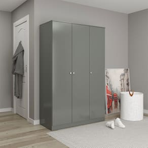 Guarda-Roupa Solteiro London 3 Portas 2 Cabideiros 112x175cm Cinza Menu Móveis