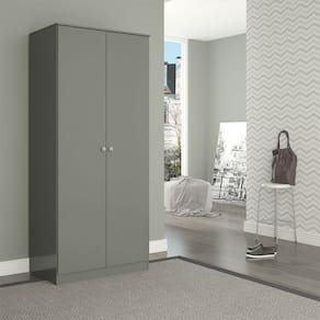 Guarda Roupa Solteiro London 2 Portas Cabideiro 75x175cm Cinza Menu Móveis
