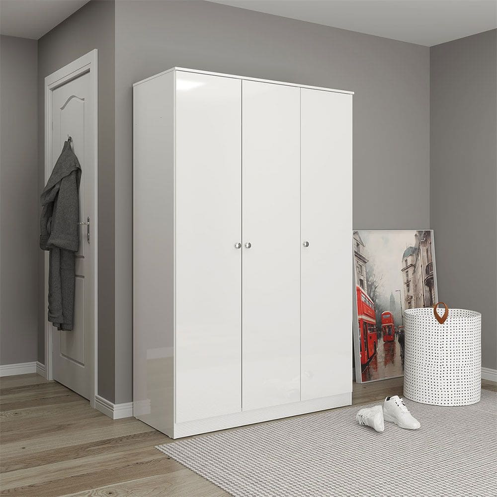 Guarda-Roupa Solteiro London com 3 Portas 112x175cm Branco Menu Móveis