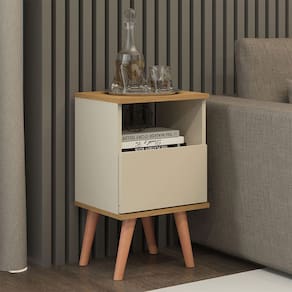 Mesa de Cabeceira Vicenza com 1 Gaveta 36x61cm MDP Champanhe Menu Móveis