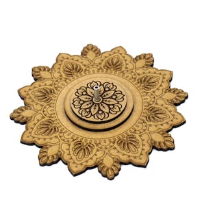 Incensário Flor de Lotus Mandala Indiano 13 cm em Madeira