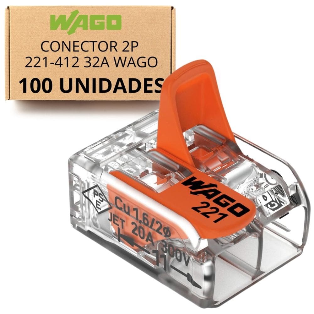 KIT C/ 100 CONEXÃO AUTOMÁTICA 2P 221-412 32A 0,14-4mm² WAGO