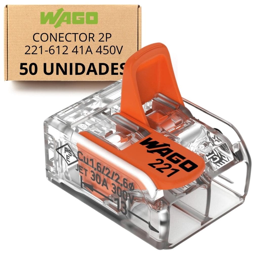 KIT C/ 50 Conector P/ CHUVEIRO 2P 221-612 41A 450V Wago