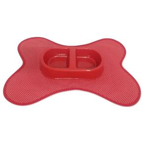 Kit Tapete Vermelho Poá E Comedouro/Bebedouro Duplo Vermelho