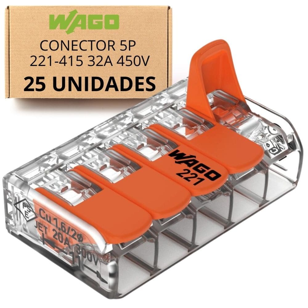 KIT C/ 25 CONEXÃO AUTOMÁTICA 5P 221-415 32A 0,14-4mm² WAGO