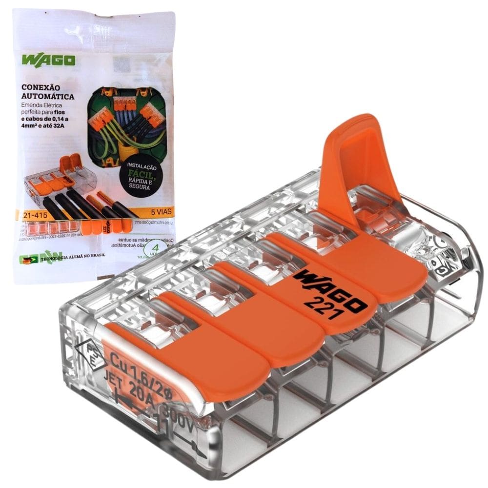 KIT C/ 4 CONEXÃO AUTOMÁTICA 5P 221-415 32A 0,14-4mm² WAGO