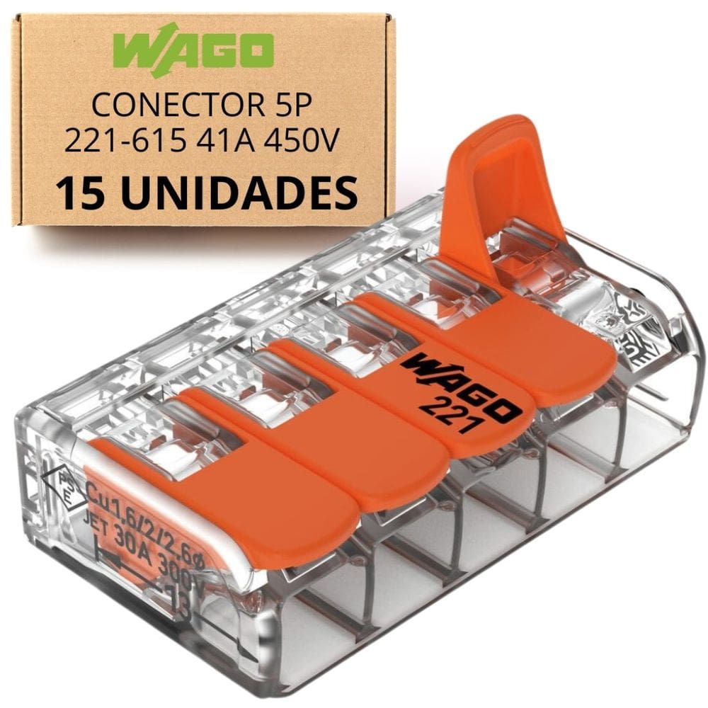 KIT C/ 15 Conector 5P 221-615 41A 450V Wago