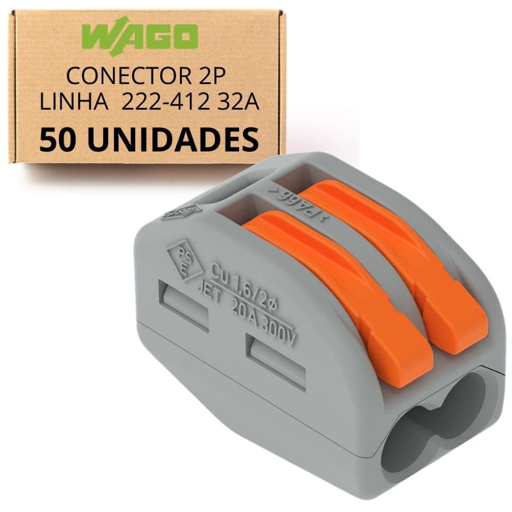 Kit C/ 50 Conector 2P Linha 222-412 32A Wago