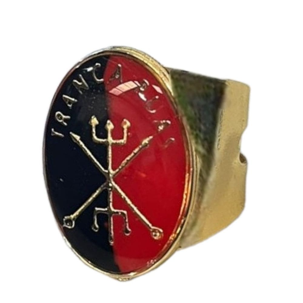 Anel Dourado Ajustável Orixá Exú 2,7 cm em Metal - Selecione