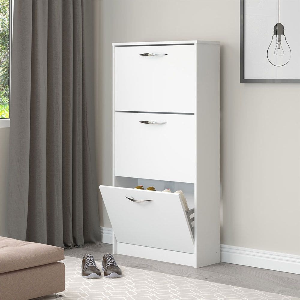 Sapateira com 3 Portas Basculantes 127x64cm MDP Branco Menu Móveis