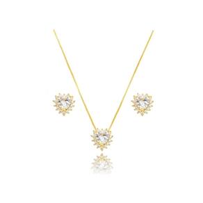 Conjunto Coração de Cristal Cravejado de Zircônias