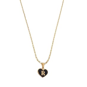 Colar Cartier 45Cm Coração Negro Letra R Banhado Ouro 18K