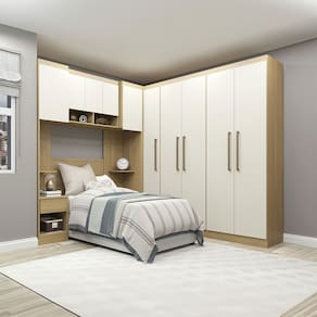 Guarda Roupa de Solteiro Modulado com Painel Cabeceira Selene 7 Peças Carvalho Menu Móveis