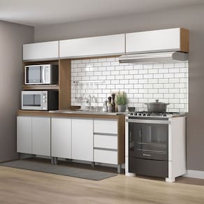 Cozinha Modulada Pequena com Balcão Pia Sabrina 280x202cm 4 Peças MDP Branco Menu Móveis