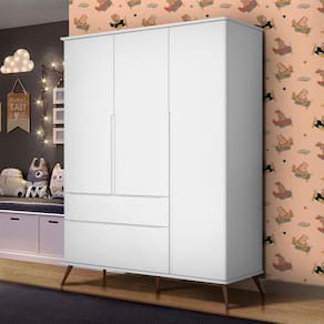 Guarda Roupa Melinda Branco 3 Portas e 2 Gavetas Para Quarto Infantil Phoenix