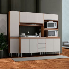 Armário de Cozinha Compacta Modulada Sabrina 240x202cm 4 Peças MDP Branco Menu Móveis