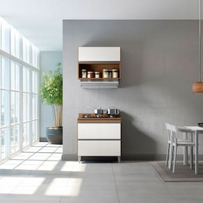 Armário de Cozinha Modulada com Balcão Cooktop Sabrina 80x202cm 3 Peças MDP Branco Menu Móveis