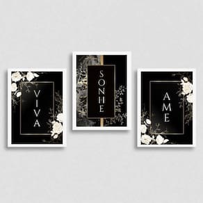 Quadros Viva, Sonhe, Ame - Preto 45x34cm - com Vidro