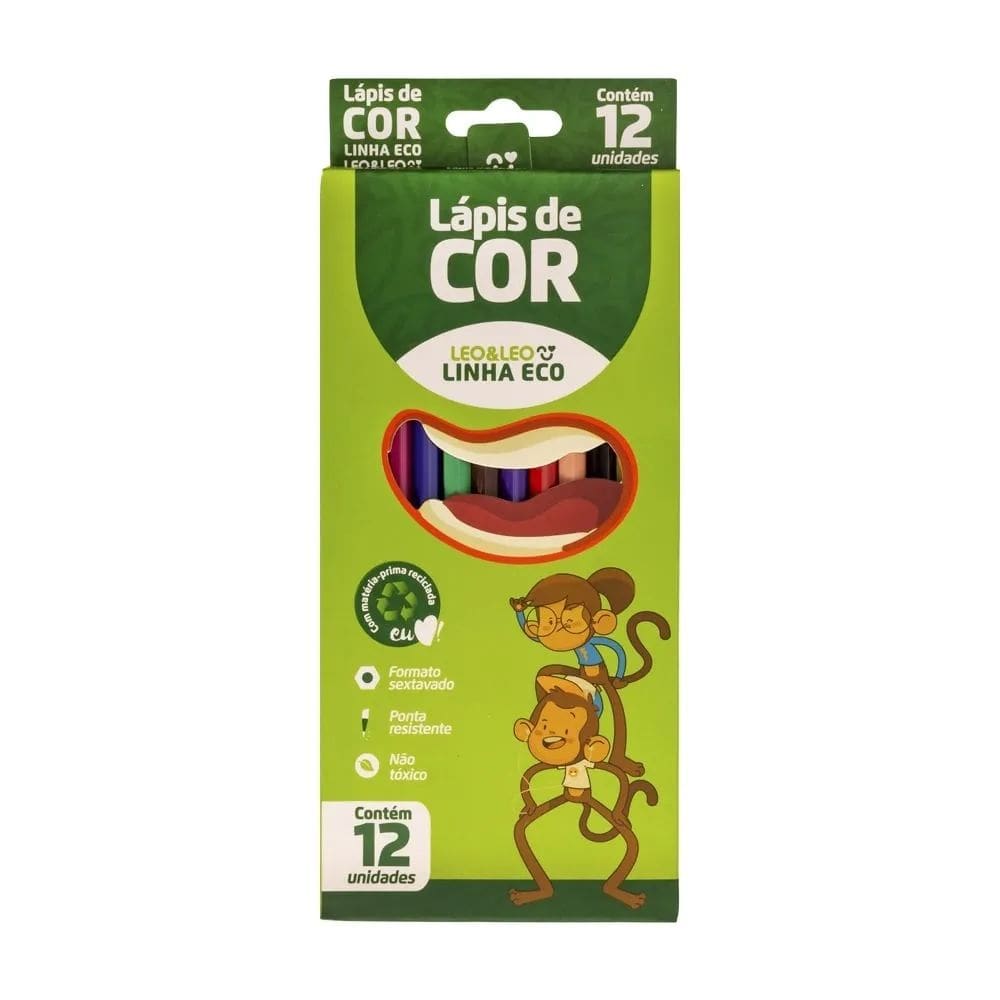 Lápis De Cor 12 Cores Sextavado Grande Leo&leo - Linha Eco