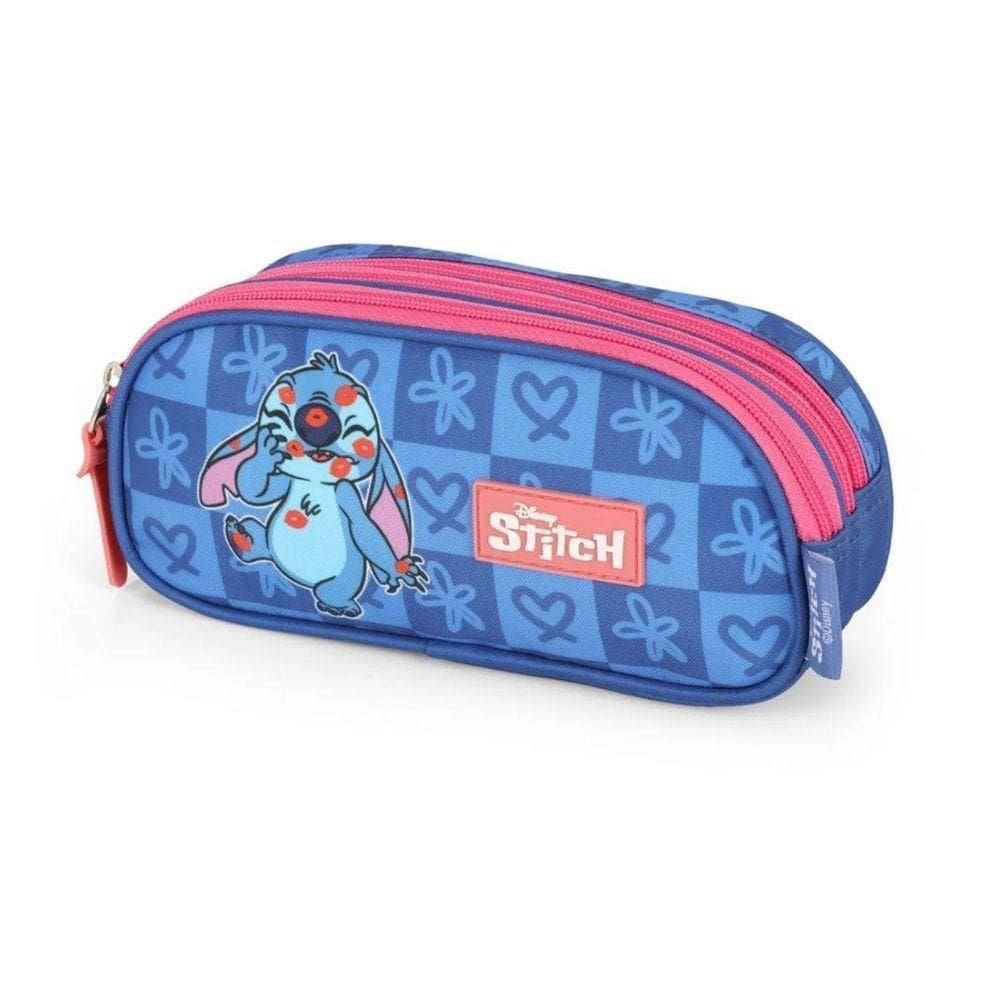 Estojo Azul Escolar Triplo Stitch Disney Classics Luxcel